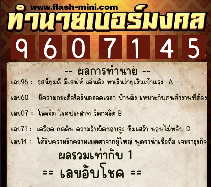 ทำนายเบอร์มงคล 0XX-9607145 ทำนายเบอร์มงคล หมายเลข 086-960714 ทำนายเบอร์มงคล 0XX-9607145 ทำนายเบอร์มงคล หมายเลข 086-960714