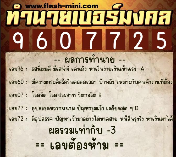 ทำนายเบอร์มงคล 0XX-9607725 ทำนายเบอร์มงคล หมายเลข 088-960772 ทำนายเบอร์มงคล 0XX-9607725 ทำนายเบอร์มงคล หมายเลข 088-960772