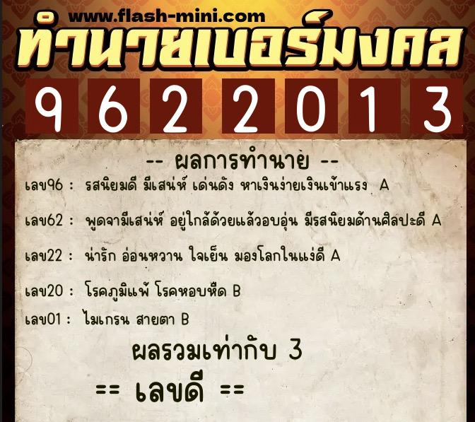 ทำนายเบอร์มงคล 0XX-9622013 ทำนายเบอร์มงคล หมายเลข 089-962201 ทำนายเบอร์มงคล 0XX-9622013 ทำนายเบอร์มงคล หมายเลข 089-962201