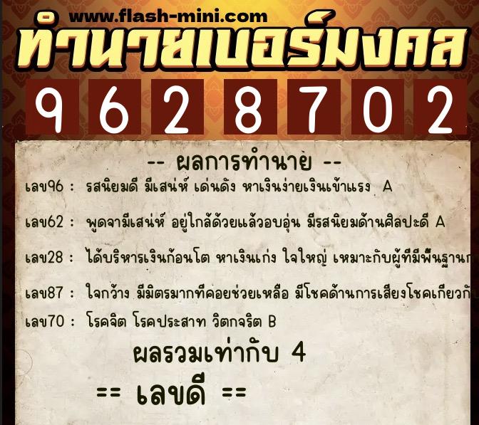 ทำนายเบอร์มงคล 0XX-9628702 ทำนายเบอร์มงคล หมายเลข 097-962870 ทำนายเบอร์มงคล 0XX-9628702 ทำนายเบอร์มงคล หมายเลข 097-962870