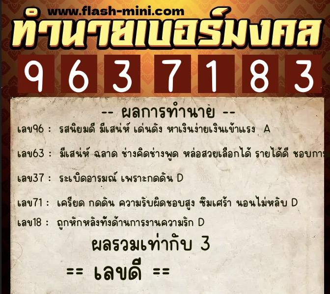 ทำนายเบอร์มงคล 0XX-9637183 ทำนายเบอร์มงคล หมายเลข 082-963718 ทำนายเบอร์มงคล 0XX-9637183 ทำนายเบอร์มงคล หมายเลข 082-963718