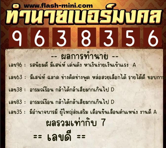 ทำนายเบอร์มงคล 0XX-9638356  ทำนายเบอร์มงคล หมายเลข 090-963835 