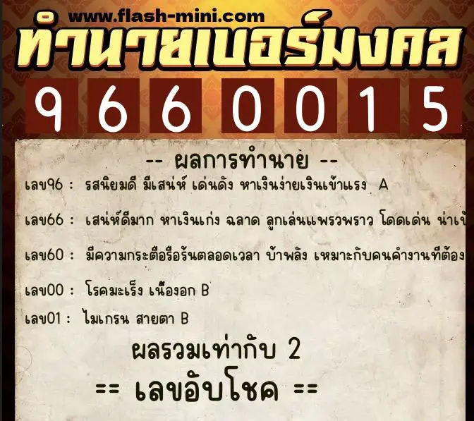 ทำนายเบอร์มงคล 0XX-9660015 ทำนายเบอร์มงคล หมายเลข 090-966001 ทำนายเบอร์มงคล 0XX-9660015 ทำนายเบอร์มงคล หมายเลข 090-966001