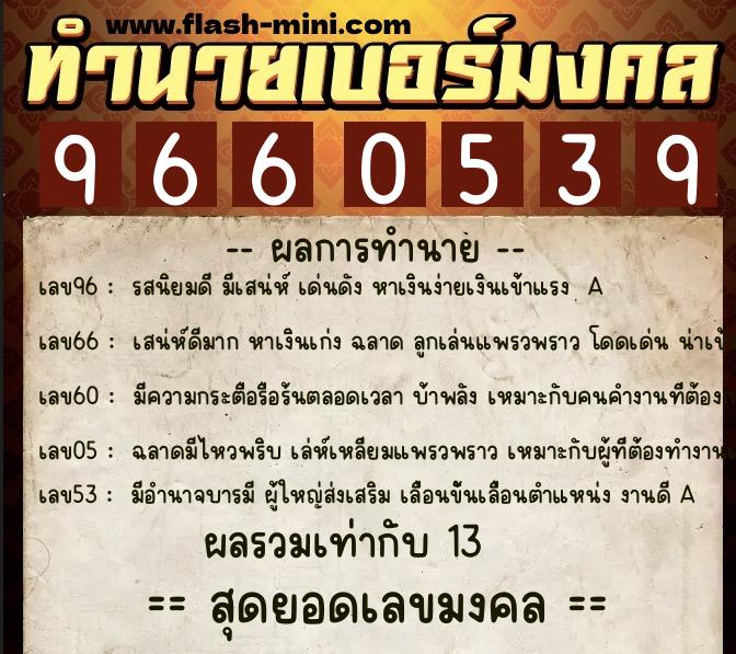 ทำนายเบอร์มงคล 0XX-9660539  ทำนายเบอร์มงคล หมายเลข 084-966053 