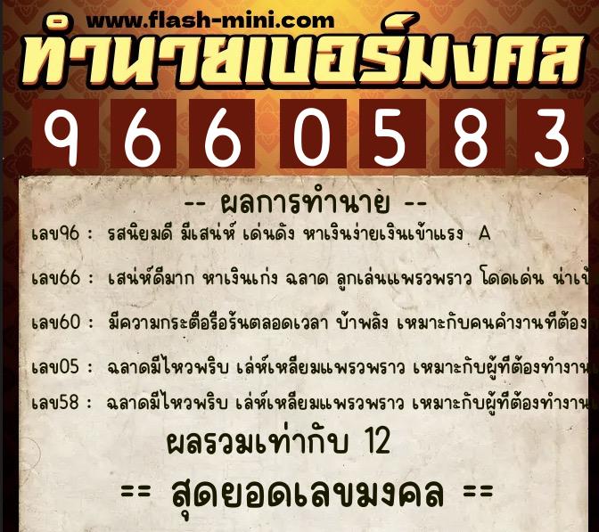ทำนายเบอร์มงคล 0XX-9660583  ทำนายเบอร์มงคล หมายเลข 096-966058 