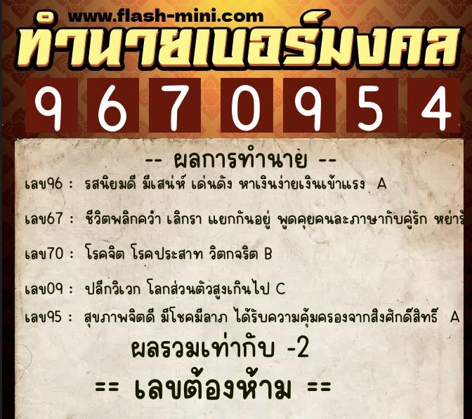 ทำนายเบอร์มงคล 0XX-9670954  ทำนายเบอร์มงคล หมายเลข 084-967095 