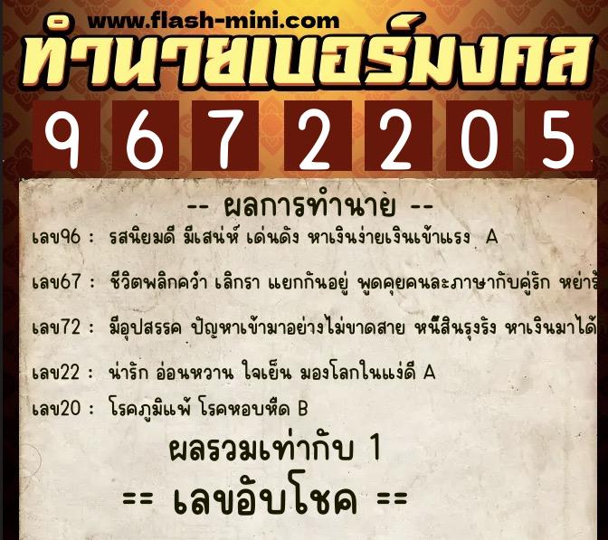 ทำนายเบอร์มงคล 0XX-9672205 ทำนายเบอร์มงคล หมายเลข 067-967220 ทำนายเบอร์มงคล 0XX-9672205 ทำนายเบอร์มงคล หมายเลข 067-967220