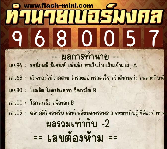 ทำนายเบอร์มงคล 0XX-9680057 ทำนายเบอร์มงคล หมายเลข 069-968005 ทำนายเบอร์มงคล 0XX-9680057 ทำนายเบอร์มงคล หมายเลข 069-968005