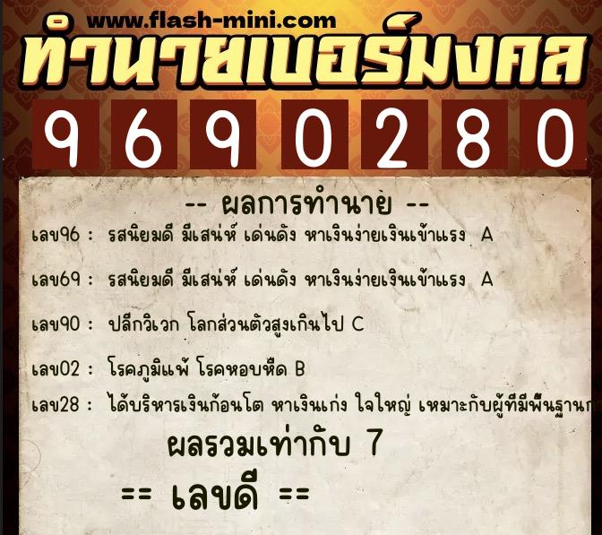 ทำนายเบอร์มงคล 0XX-9690280  ทำนายเบอร์มงคล หมายเลข 080-969028 