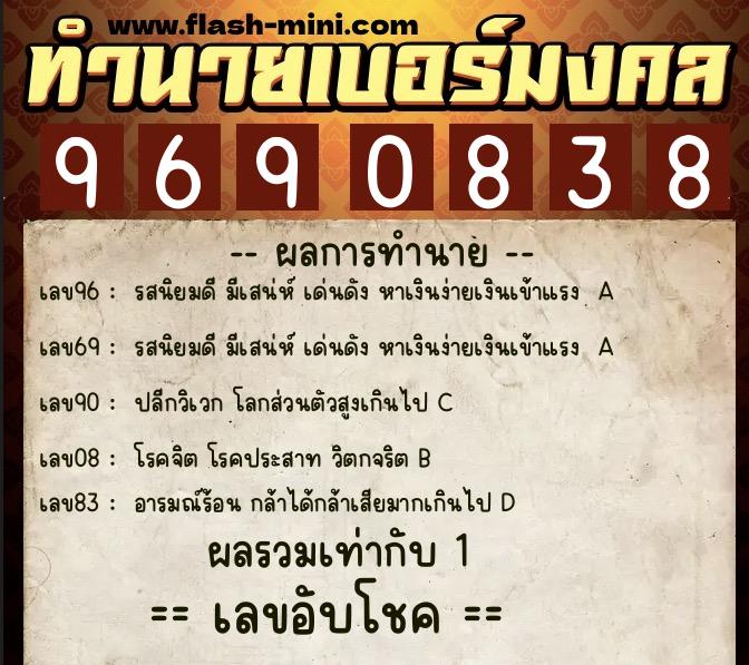 ทำนายเบอร์มงคล 0XX-9690838  ทำนายเบอร์มงคล หมายเลข 066-969083 