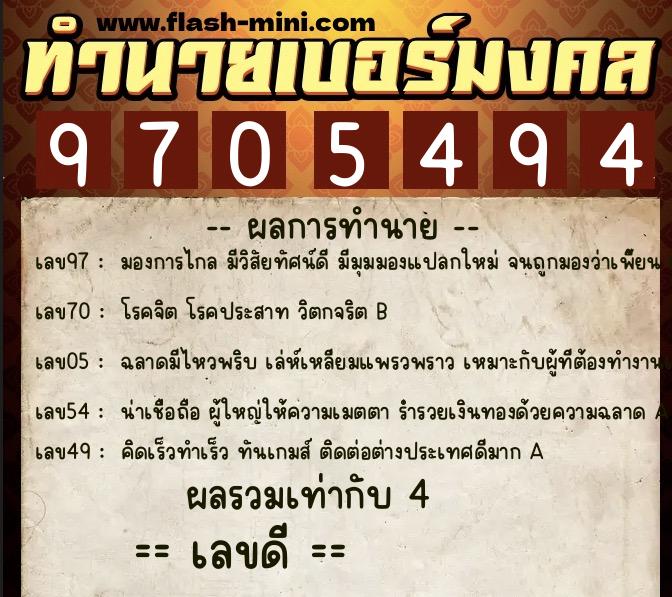ทำนายเบอร์มงคล 0XX-9705494  ทำนายเบอร์มงคล หมายเลข 066-970549 