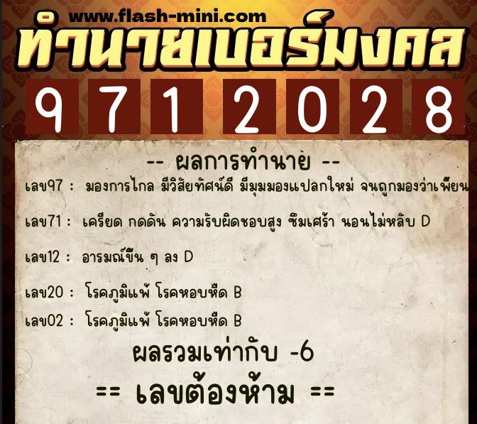 ทำนายเบอร์มงคล 0XX-9712028  ทำนายเบอร์มงคล หมายเลข 068-971202 