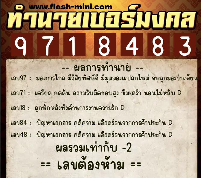 ทำนายเบอร์มงคล 0XX-9718483  ทำนายเบอร์มงคล หมายเลข 099-971848 