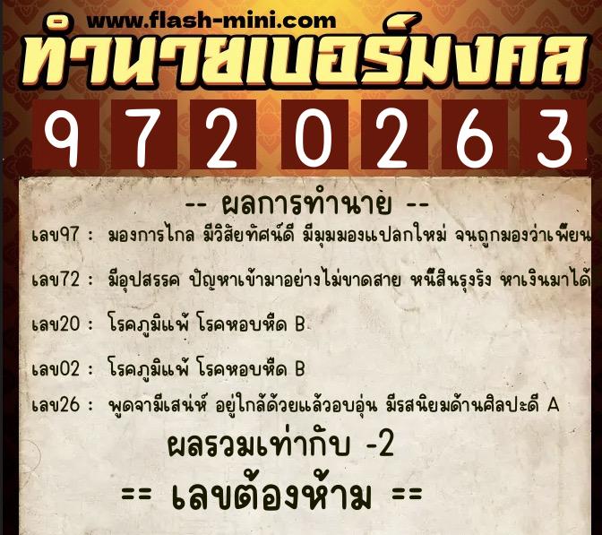 ทำนายเบอร์มงคล 0XX-9720263 ทำนายเบอร์มงคล หมายเลข 087-972026 ทำนายเบอร์มงคล 0XX-9720263 ทำนายเบอร์มงคล หมายเลข 087-972026