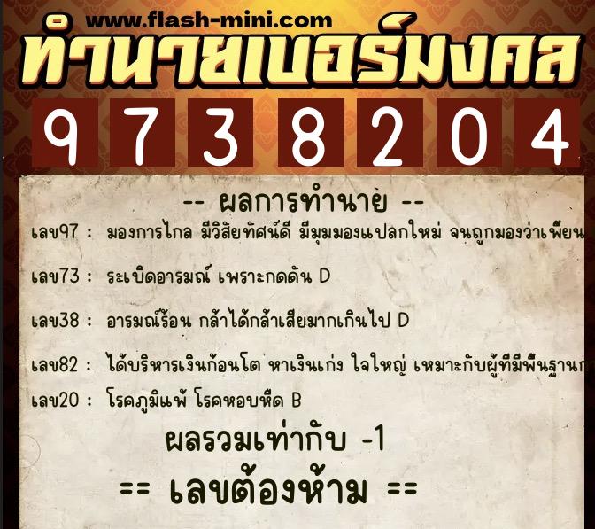 ทำนายเบอร์มงคล 0XX-9738204 ทำนายเบอร์มงคล หมายเลข 093-973820 ทำนายเบอร์มงคล 0XX-9738204 ทำนายเบอร์มงคล หมายเลข 093-973820