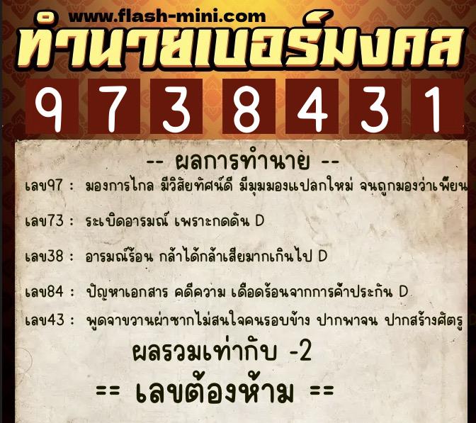 ทำนายเบอร์มงคล 0XX-9738431 ทำนายเบอร์มงคล หมายเลข 087-973843 ทำนายเบอร์มงคล 0XX-9738431 ทำนายเบอร์มงคล หมายเลข 087-973843