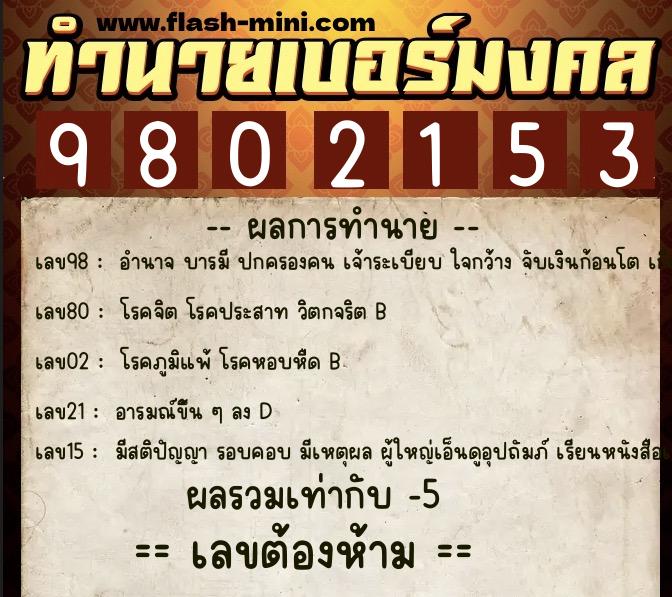 ทำนายเบอร์มงคล 0XX-9802153 ทำนายเบอร์มงคล หมายเลข 080-980215 ทำนายเบอร์มงคล 0XX-9802153 ทำนายเบอร์มงคล หมายเลข 080-980215