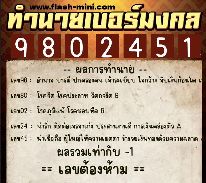 ทำนายเบอร์มงคล 0XX-9802451 ทำนายเบอร์มงคล หมายเลข 094-980245 ทำนายเบอร์มงคล 0XX-9802451 ทำนายเบอร์มงคล หมายเลข 094-980245