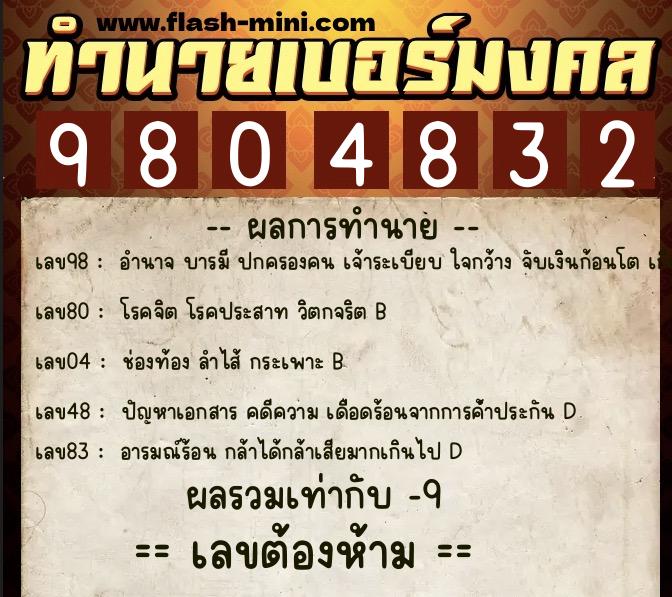 ทำนายเบอร์มงคล 0XX-9804832 ทำนายเบอร์มงคล หมายเลข 090-980483 ทำนายเบอร์มงคล 0XX-9804832 ทำนายเบอร์มงคล หมายเลข 090-980483