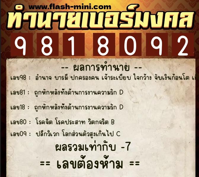 ทำนายเบอร์มงคล 0XX-9818092 ทำนายเบอร์มงคล หมายเลข 088-981809 ทำนายเบอร์มงคล 0XX-9818092 ทำนายเบอร์มงคล หมายเลข 088-981809