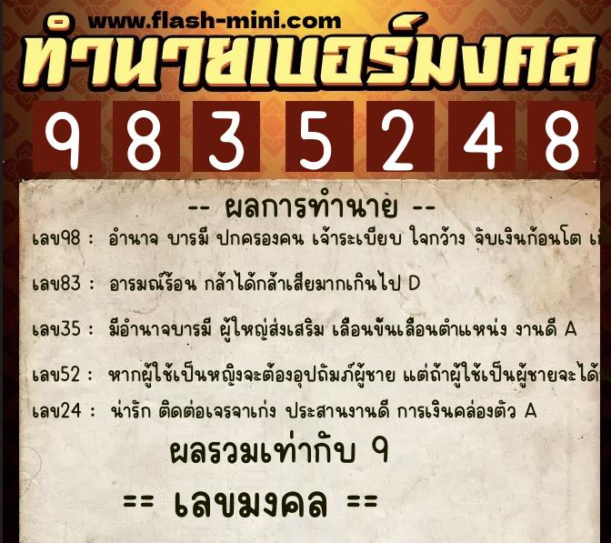 ทำนายเบอร์มงคล 0XX-9835248 ทำนายเบอร์มงคล หมายเลข 088-983524 ทำนายเบอร์มงคล 0XX-9835248 ทำนายเบอร์มงคล หมายเลข 088-983524