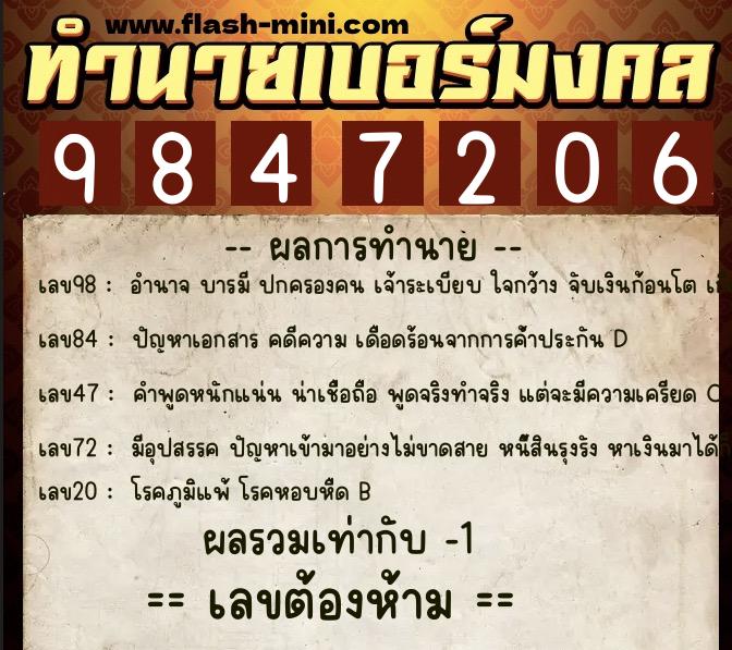 ทำนายเบอร์มงคล 0XX-9847206 ทำนายเบอร์มงคล หมายเลข 060-984720 ทำนายเบอร์มงคล 0XX-9847206 ทำนายเบอร์มงคล หมายเลข 060-984720