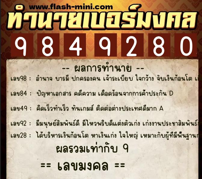ทำนายเบอร์มงคล 0XX-9849280 ทำนายเบอร์มงคล หมายเลข 095-984928 ทำนายเบอร์มงคล 0XX-9849280 ทำนายเบอร์มงคล หมายเลข 095-984928