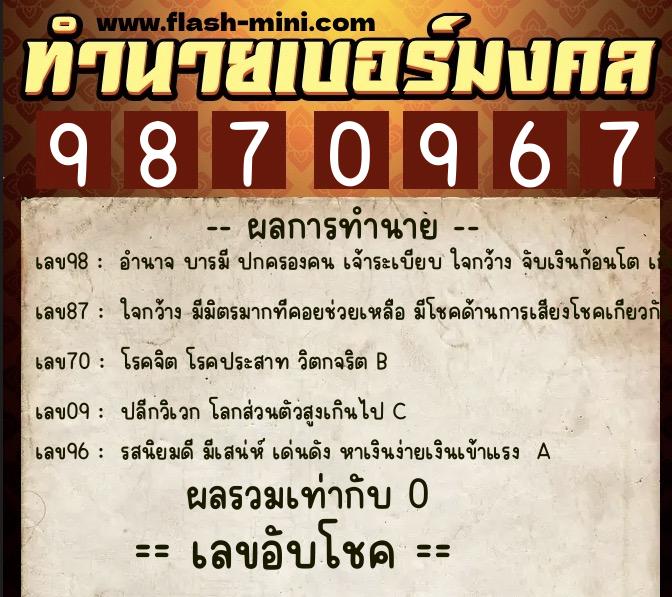 ทำนายเบอร์มงคล 0XX-9870967 ทำนายเบอร์มงคล หมายเลข 085-987096 ทำนายเบอร์มงคล 0XX-9870967 ทำนายเบอร์มงคล หมายเลข 085-987096