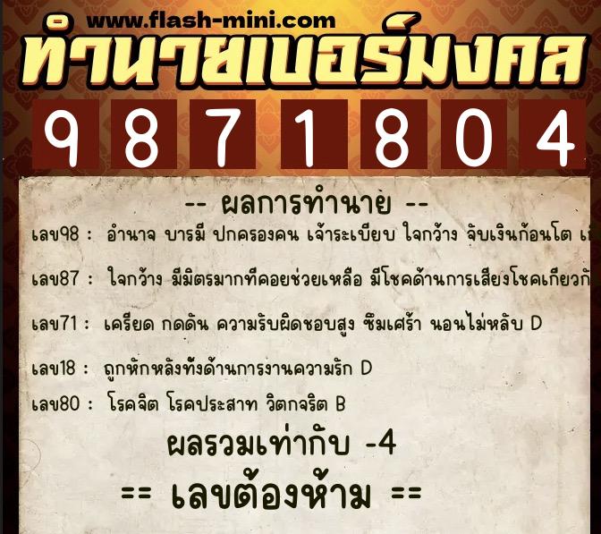 ทำนายเบอร์มงคล 0XX-9871804 ทำนายเบอร์มงคล หมายเลข 085-987180 ทำนายเบอร์มงคล 0XX-9871804 ทำนายเบอร์มงคล หมายเลข 085-987180