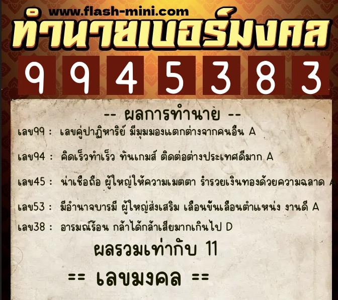 ทำนายเบอร์มงคล 0XX-9945383 ทำนายเบอร์มงคล หมายเลข 080-994538 ทำนายเบอร์มงคล 0XX-9945383 ทำนายเบอร์มงคล หมายเลข 080-994538