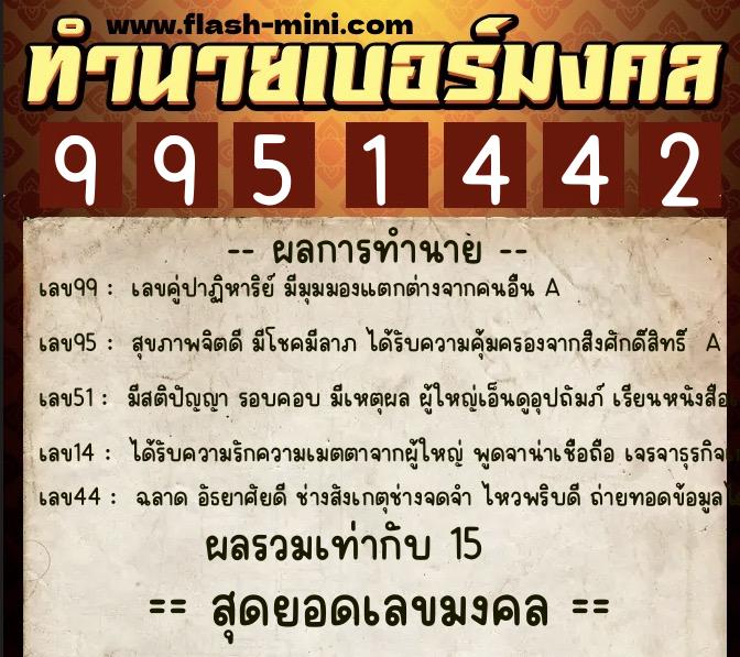 ทำนายเบอร์มงคล 0XX-9951442 ทำนายเบอร์มงคล หมายเลข 086-995144 ทำนายเบอร์มงคล 0XX-9951442 ทำนายเบอร์มงคล หมายเลข 086-995144