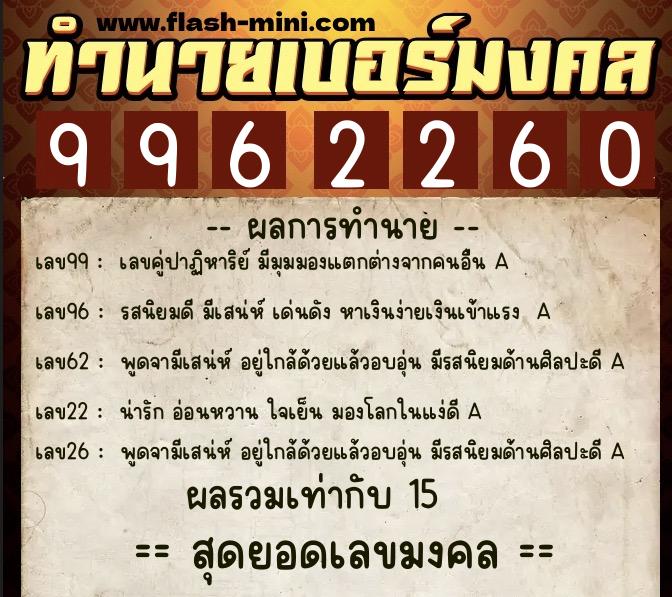 ทำนายเบอร์มงคล 0XX-9962260 ทำนายเบอร์มงคล หมายเลข 089-996226 ทำนายเบอร์มงคล 0XX-9962260 ทำนายเบอร์มงคล หมายเลข 089-996226