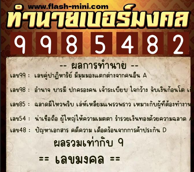 ทำนายเบอร์มงคล 0XX-9985482 ทำนายเบอร์มงคล หมายเลข 083-998548 ทำนายเบอร์มงคล 0XX-9985482 ทำนายเบอร์มงคล หมายเลข 083-998548