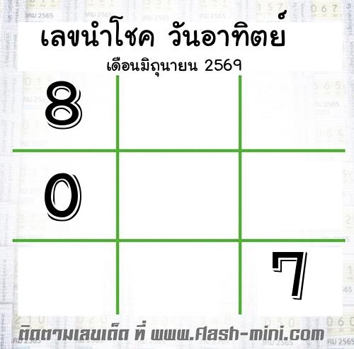  เลขเด็ดวันอาทิตย์ เดือนมิถุนายน  ปี2569 